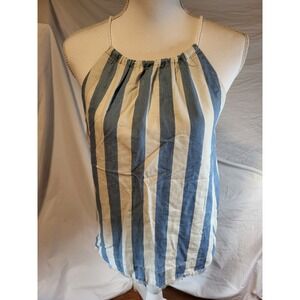 NWT Maeve Anthropologie Blue Denim Stripe Raw Hem Sleeveless  Tank Top Shirt S